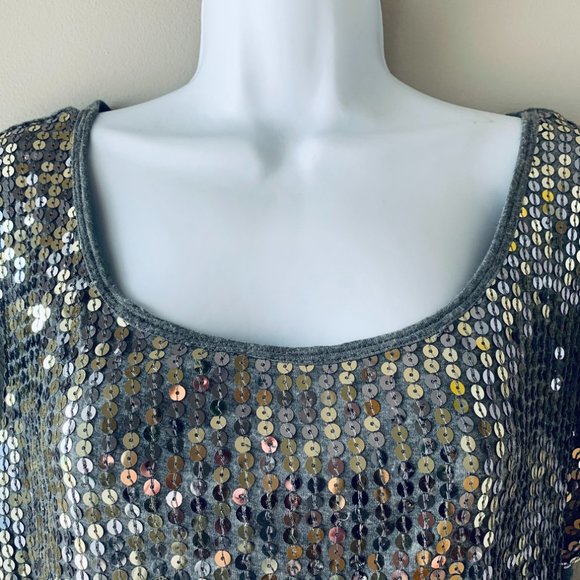 FOREVER 21 grey t-shirt silver gold sequins size M - Picture 4 of 9
